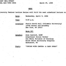 Announcements, 1986-03-25. ...