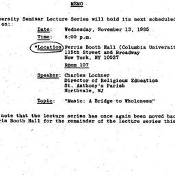 Announcements, 1985-10-31. ...