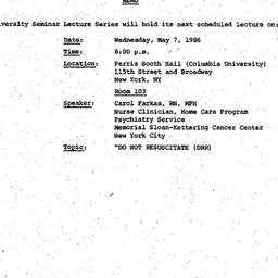 Announcements, 1986-04-22. ...