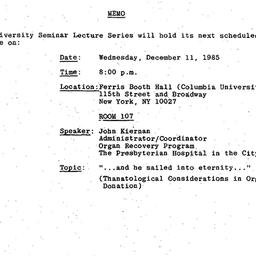 Announcements, 1985-12-03. ...