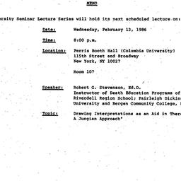Announcements, 1986-01-15. ...