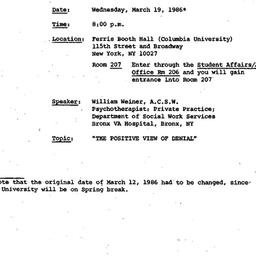Announcements, 1986-03-01. ...