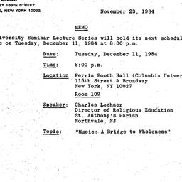 Announcements, 1984-11-23. ...