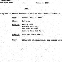 Announcements, 1985-03-20. ...