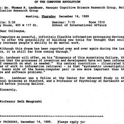 Announcements, 1989-12-14. ...