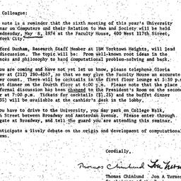 Announcements, 1974-04-30. ...
