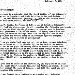 Announcements, 1974-02-07. ...