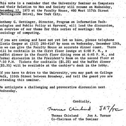 Announcements, 1973-12-07. ...