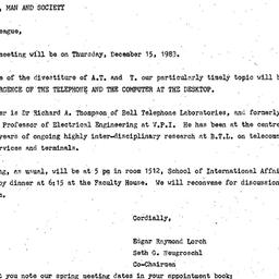 Announcements, 1983-11-29. ...