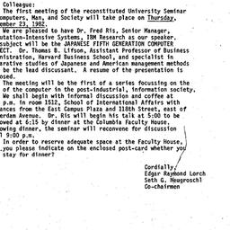 Announcements, 1982-09-09. ...