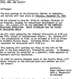 Announcements, 1982-11-02. ...