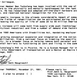 Announcements, 1991-11-21. ...