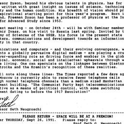 Announcements, 1991-09-26. ...