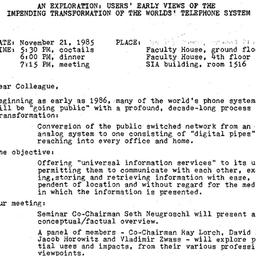 Announcements, 1985-11-21. ...
