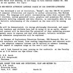 Announcements, 1985-03-08. ...