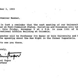 Announcements, 1993-11-03. ...