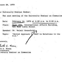 Announcements, 1979-01-26. ...