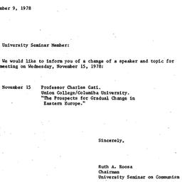Announcements, 1978-11-09. ...