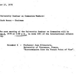 Announcements, 1978-11-27. ...