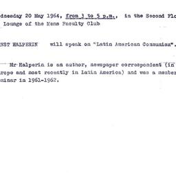 Announcements, 1964-05-20. ...