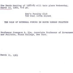 Announcements, 1969-03-11. ...