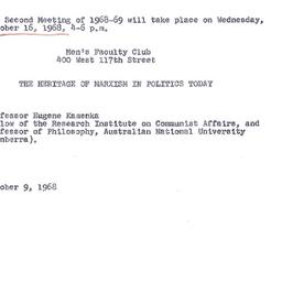Announcements, 1968-10-09. ...