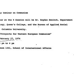 Announcements, 1974-02-27. ...