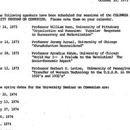 Announcements, 1973-10-12. ...