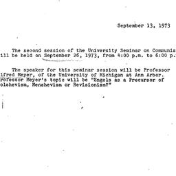 Announcements, 1973-09-13. ...