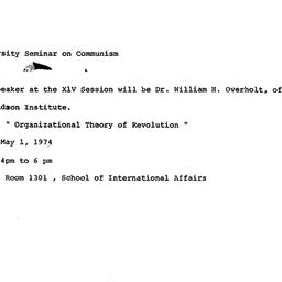 Announcements, 1974-05-01. ...