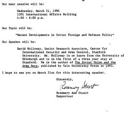 Announcements, 1984-03-01. ...