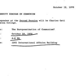 Announcements, 1976-10-12. ...