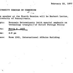 Announcements, 1977-02-22. ...