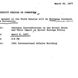 Announcements, 1977-03-30. ...