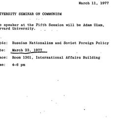 Announcements, 1977-03-11. ...