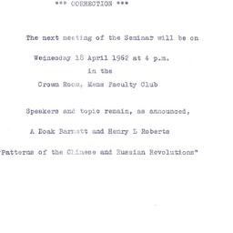 Announcements, 1962-04-18. ...