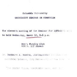 Announcements, 1971-03-01. ...