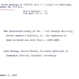 Announcements, 1970-12-07. ...