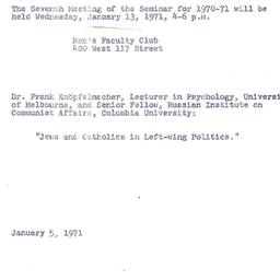 Announcements, 1971-01-05. ...