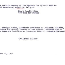 Announcements, 1971-03-12. ...