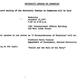 Announcements, 1971-11-10. ...