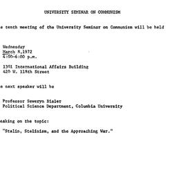 Announcements, 1972-03-08. ...