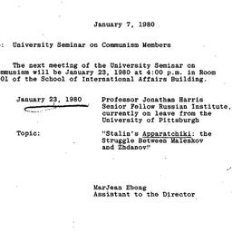 Announcements, 1980-01-07. ...