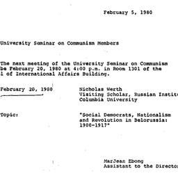 Announcements, 1980-02-05. ...