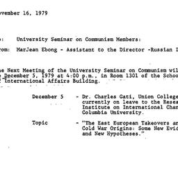Announcements, 1979-11-16. ...
