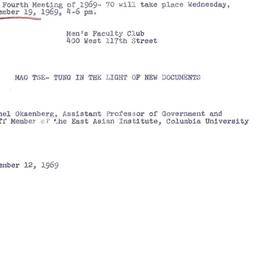 Announcements, 1969-11-12. ...