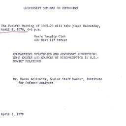 Announcements, 1970-04-01. ...