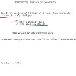 Announcements, 1969-10-01. ...