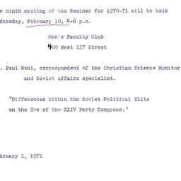Announcements, 1970-02-01. ...