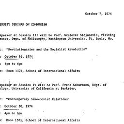 Announcements, 1974-10-07. ...